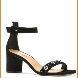New La Canadienne Rocky Stud Heeled Sandal Elegant Black Sandals wi Ankle Strap